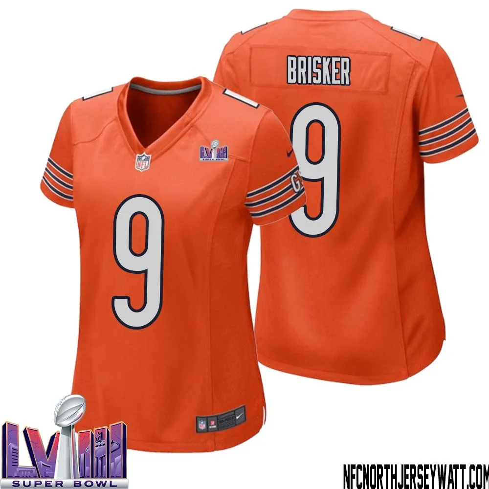 Jaquan Brisker No 9 Chicago Bears Super Bowl LVIII Alternate Game Jersey Orange for Women