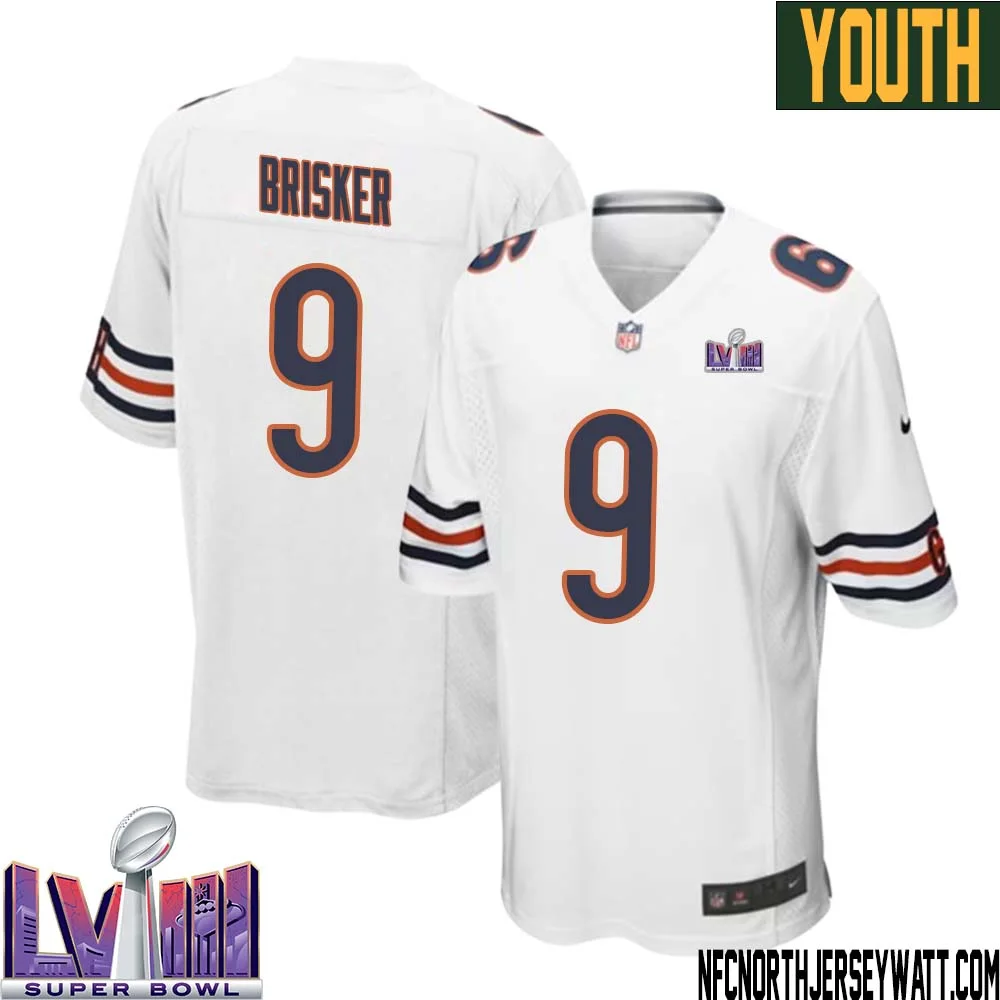 Jaquan Brisker No 9 Chicago Bears Super Bowl LVIII Away Game Jersey White for Youth