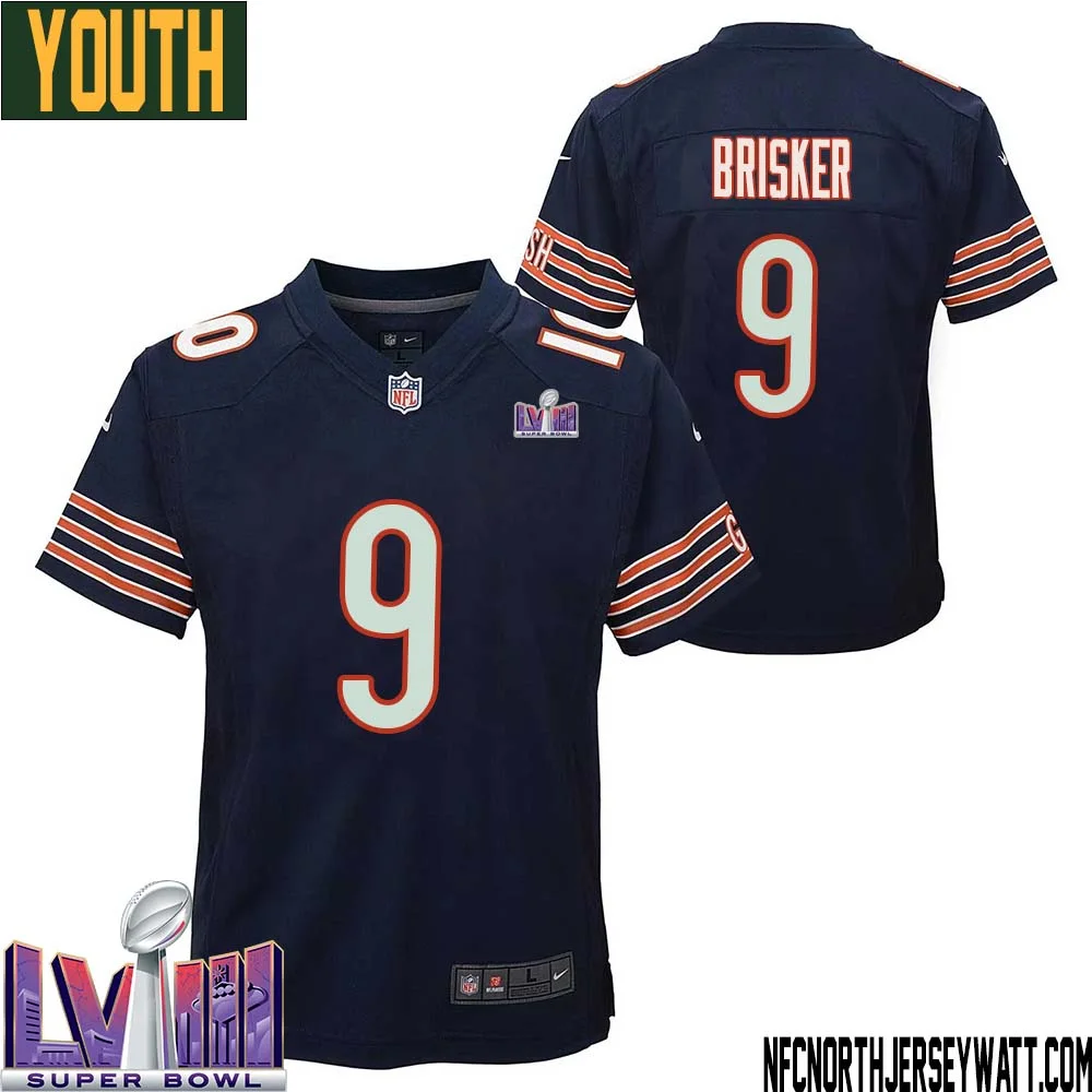 Jaquan Brisker No 9 Chicago Bears Super Bowl LVIII Home Game Jersey Navy for Youth 1