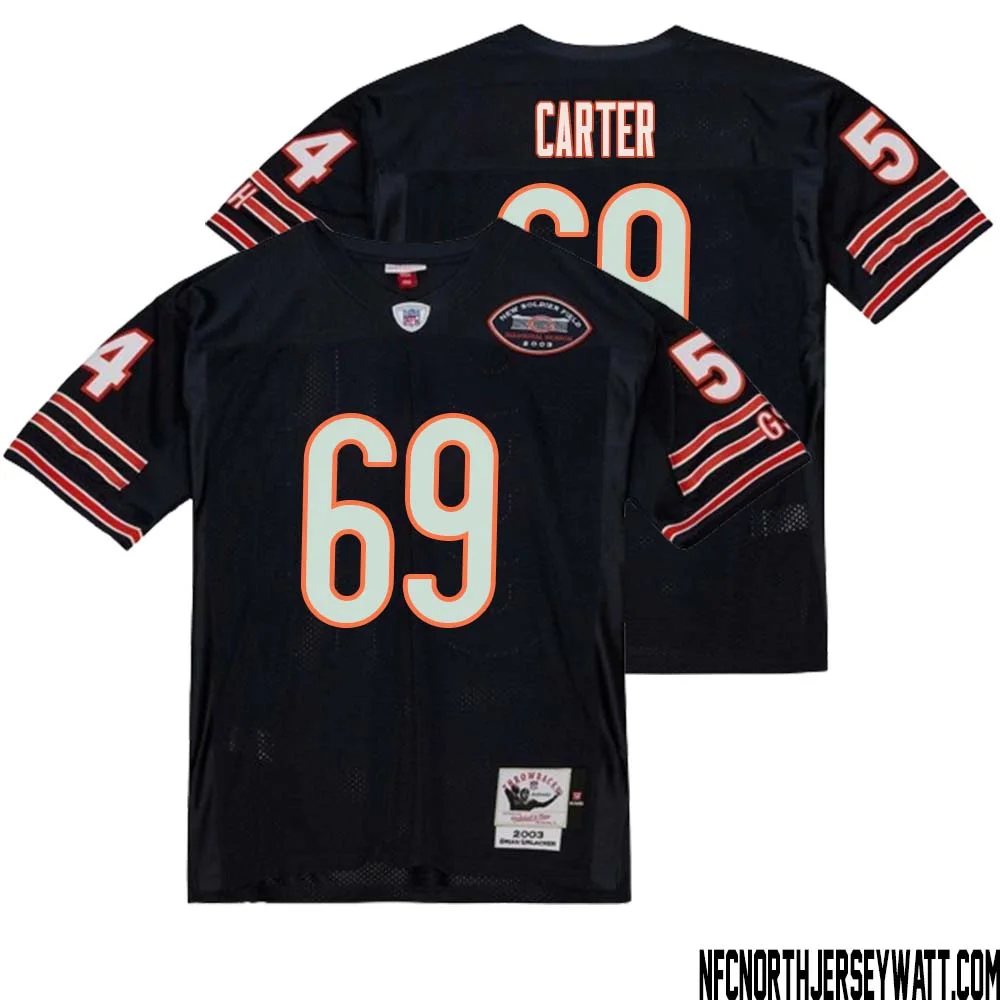 JaTyre Carter No 69 Men Mitchell Ness Navy Chicago Bears 2004 Authentic Throwback Retired Player Jersey 1