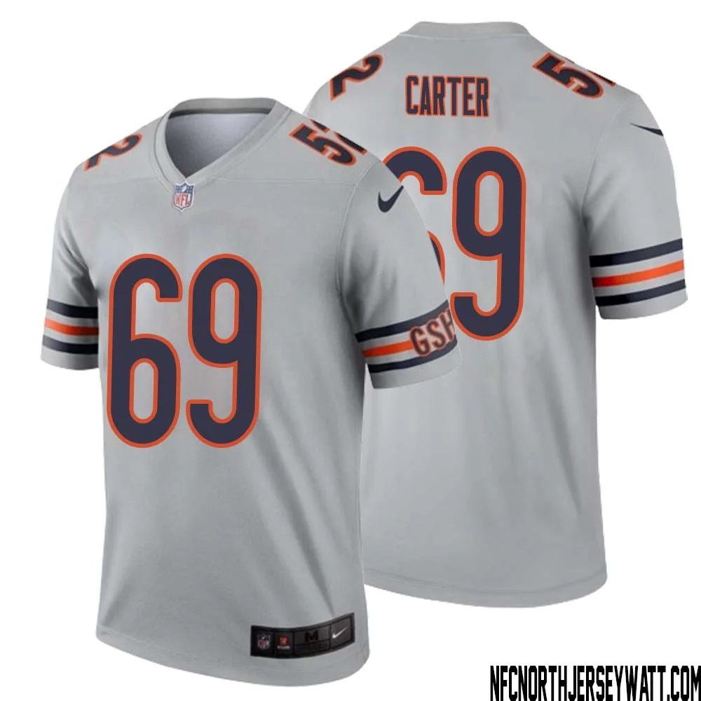 JaTyre Carter No 69 Men Silver Chicago Bears Inverted Legend Jersey