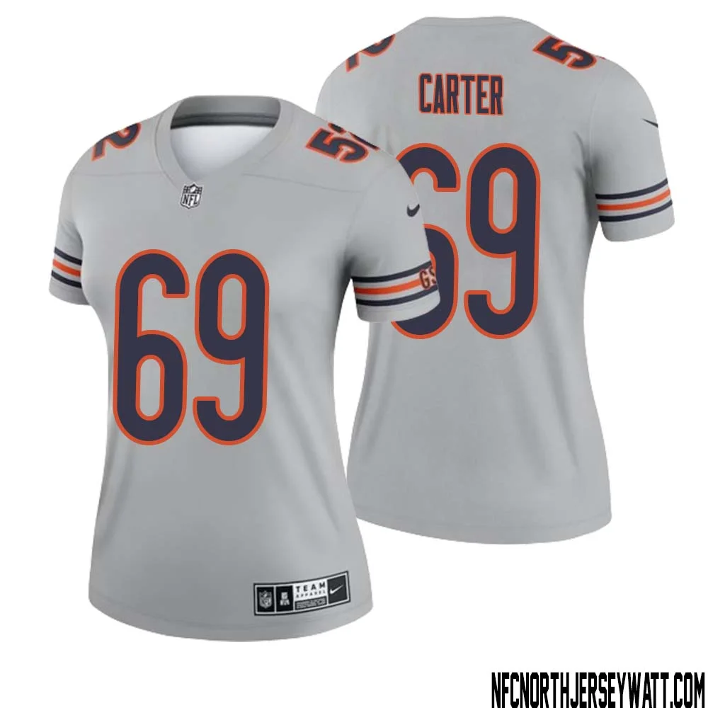 JaTyre Carter No 69 Women Silver Chicago Bears Inverted Legend Jersey