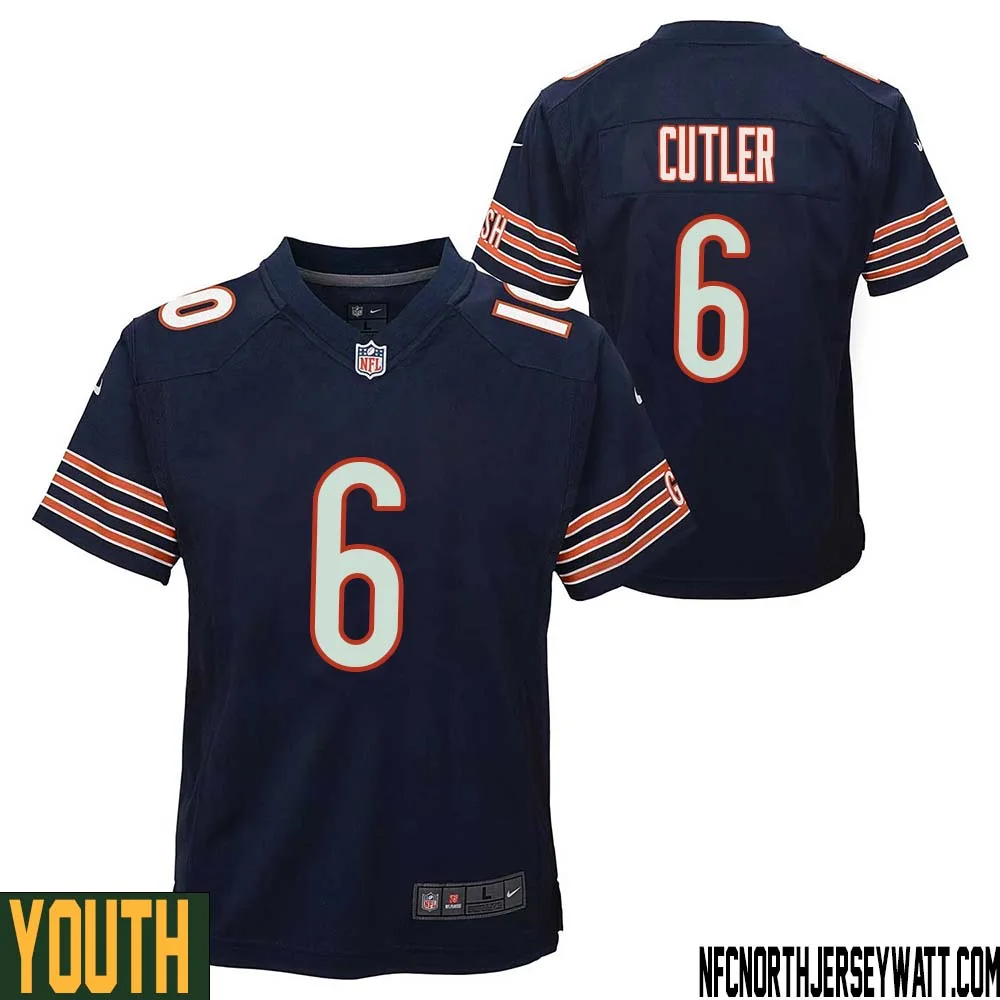 Jay Cutler No 6 Chicago Bears Home Game Navy Jersey for Youth 1