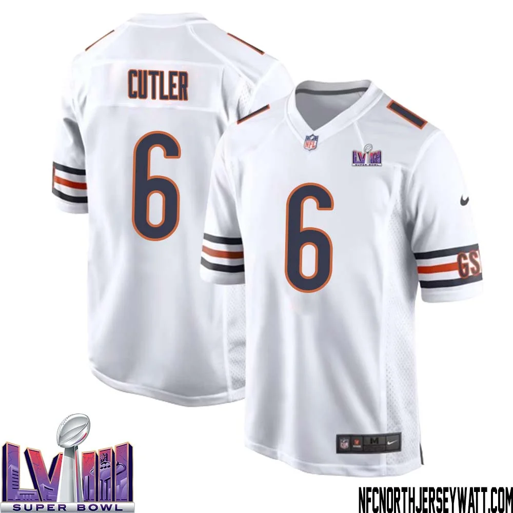 Jay Cutler No 6 Chicago Bears Super Bowl LVIII Away Game Jersey White for Men 1