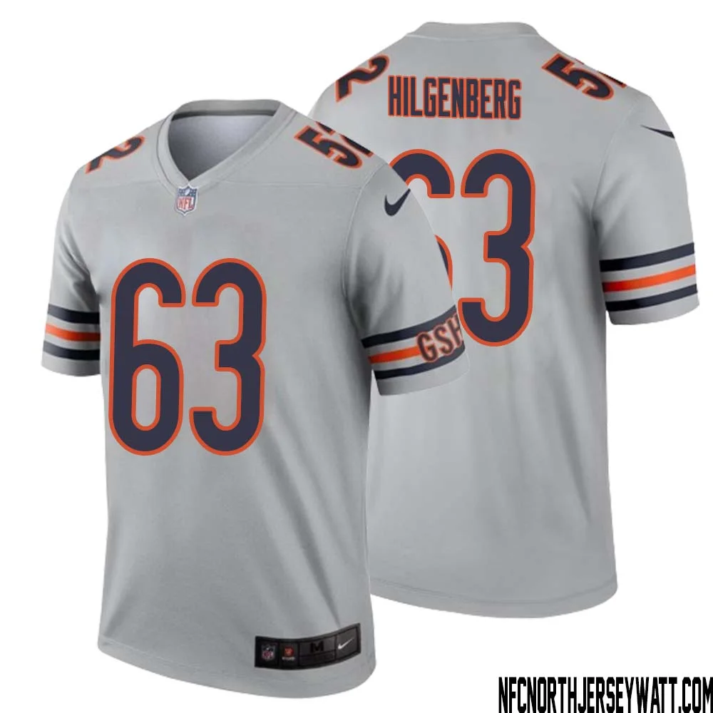 Jay Hilgenberg No 63 Men Silver Chicago Bears Inverted Legend Jersey 1