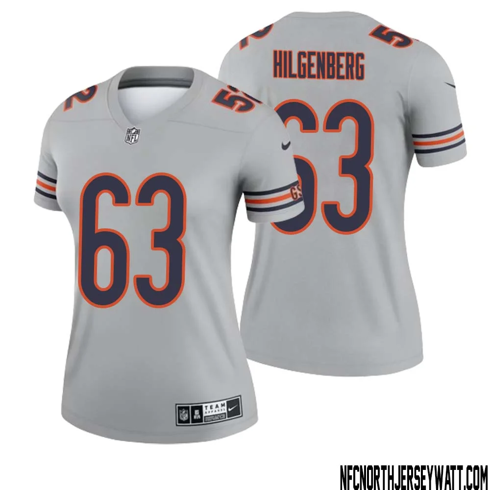 Jay Hilgenberg No 63 Women Silver Chicago Bears Inverted Legend Jersey 1