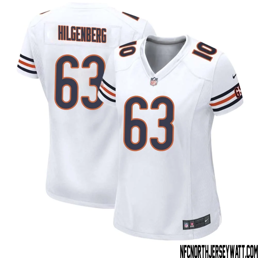 Jay Hilgenberg No 63 Women White Chicago Bears Away Game Jersey