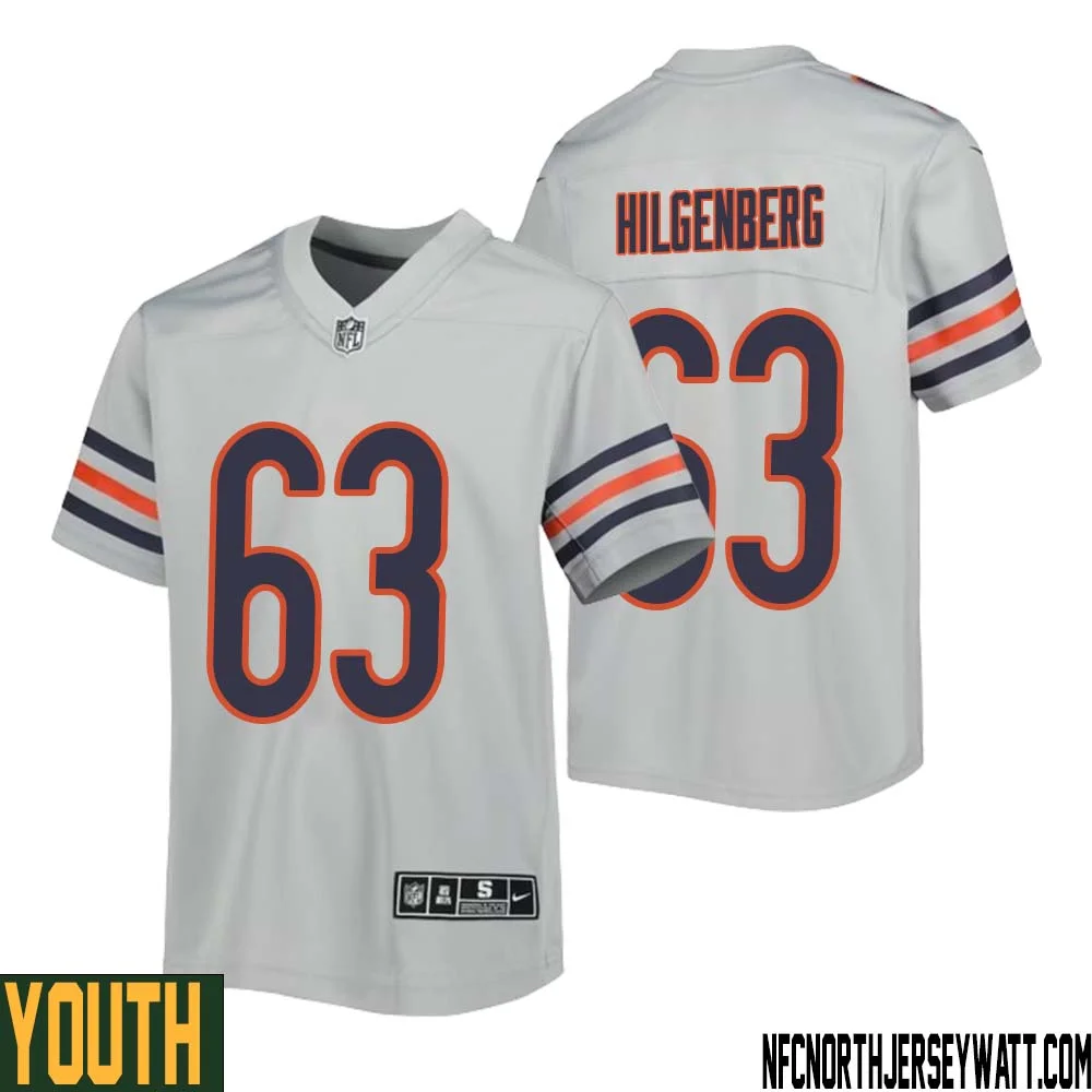 Jay Hilgenberg No 63 Youth Silver Chicago Bears Inverted Legend Jersey