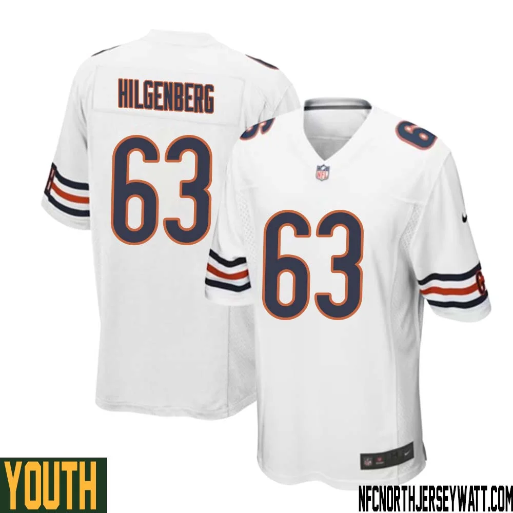 Jay Hilgenberg No 63 Youth White Chicago Bears Away Game Jersey 1