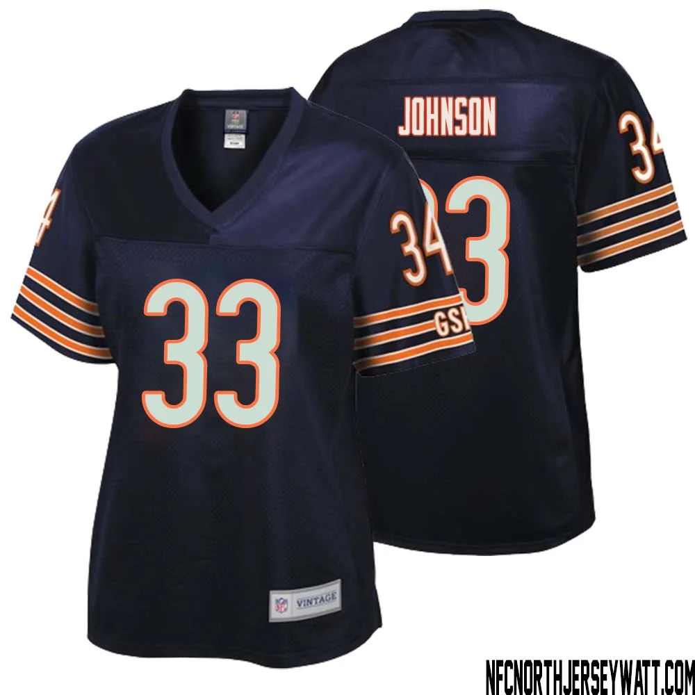 Jaylon Johnson No 33 Women NFL Pro Line Navy Chicago Bears Retired Player Replica Jersey