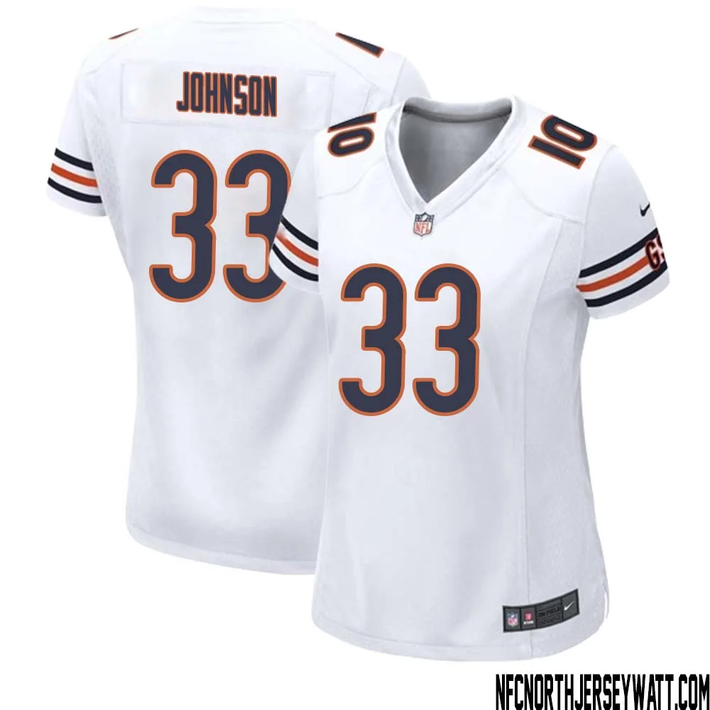 Jaylon Johnson No 33 Women White Chicago Bears Away Game Jersey