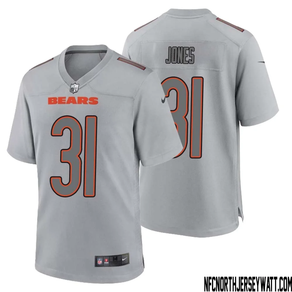 Jaylon Jones No 31 Men Gray Chicago Bears Atmosphere Fashion Game Jersey 1