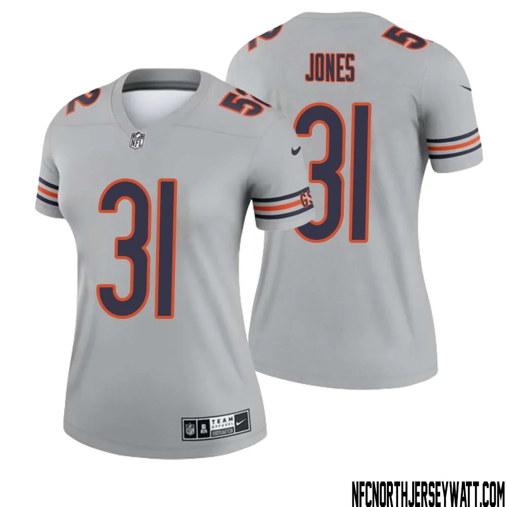 Jaylon Jones No 31 Women Silver Chicago Bears Inverted Legend Jersey
