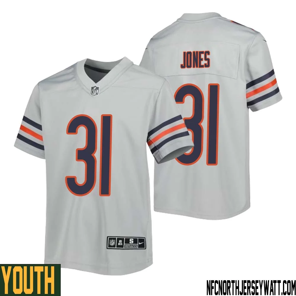 Jaylon Jones No 31 Youth Silver Chicago Bears Inverted Legend Jersey 1