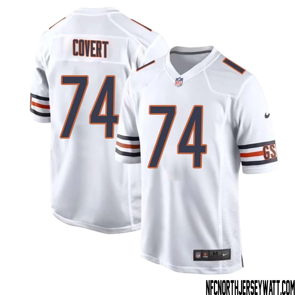 Jim Covert No 74 Men White Chicago Bears Away Game Jersey 1