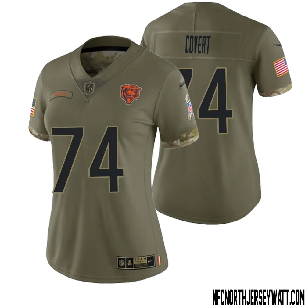 Jim Covert No 74 Women Olive Chicago Bears 2022 Salute To Service Retired Player Limited Jersey 1