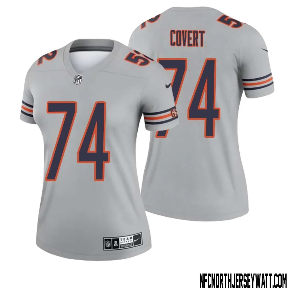 Jim Covert No 74 Women Silver Chicago Bears Inverted Legend Jersey