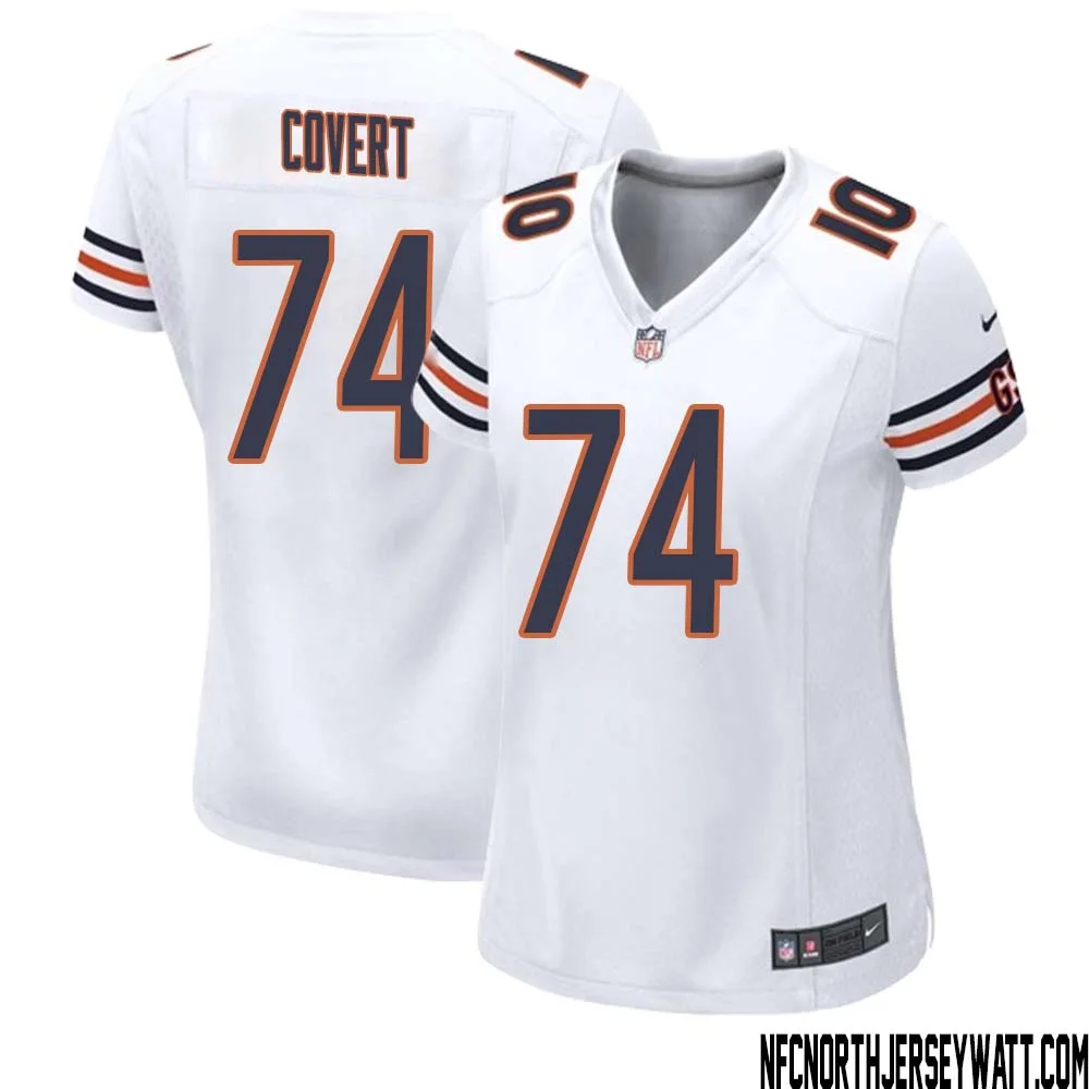 Jim Covert No 74 Women White Chicago Bears Away Game Jersey 1