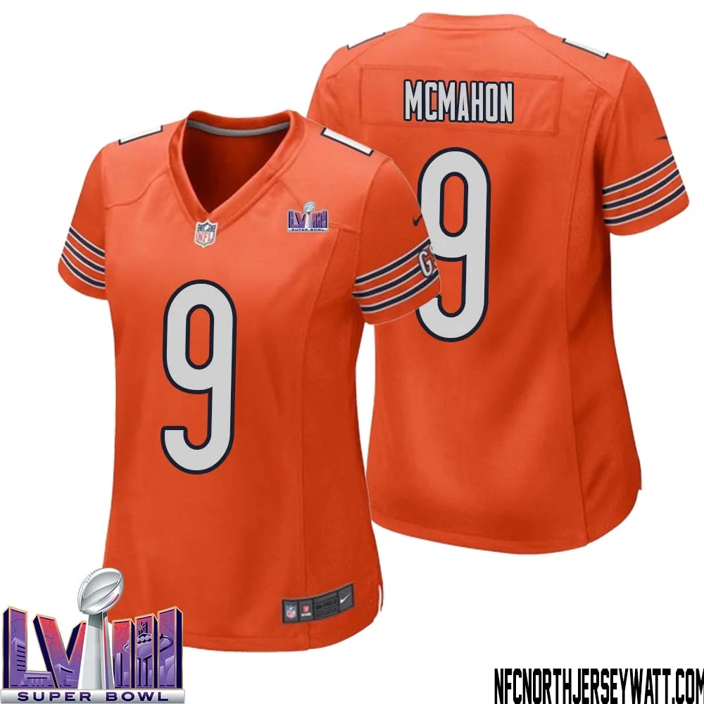 Jim McMahon No 9 Chicago Bears Super Bowl LVIII Alternate Game Jersey Orange for Women 1