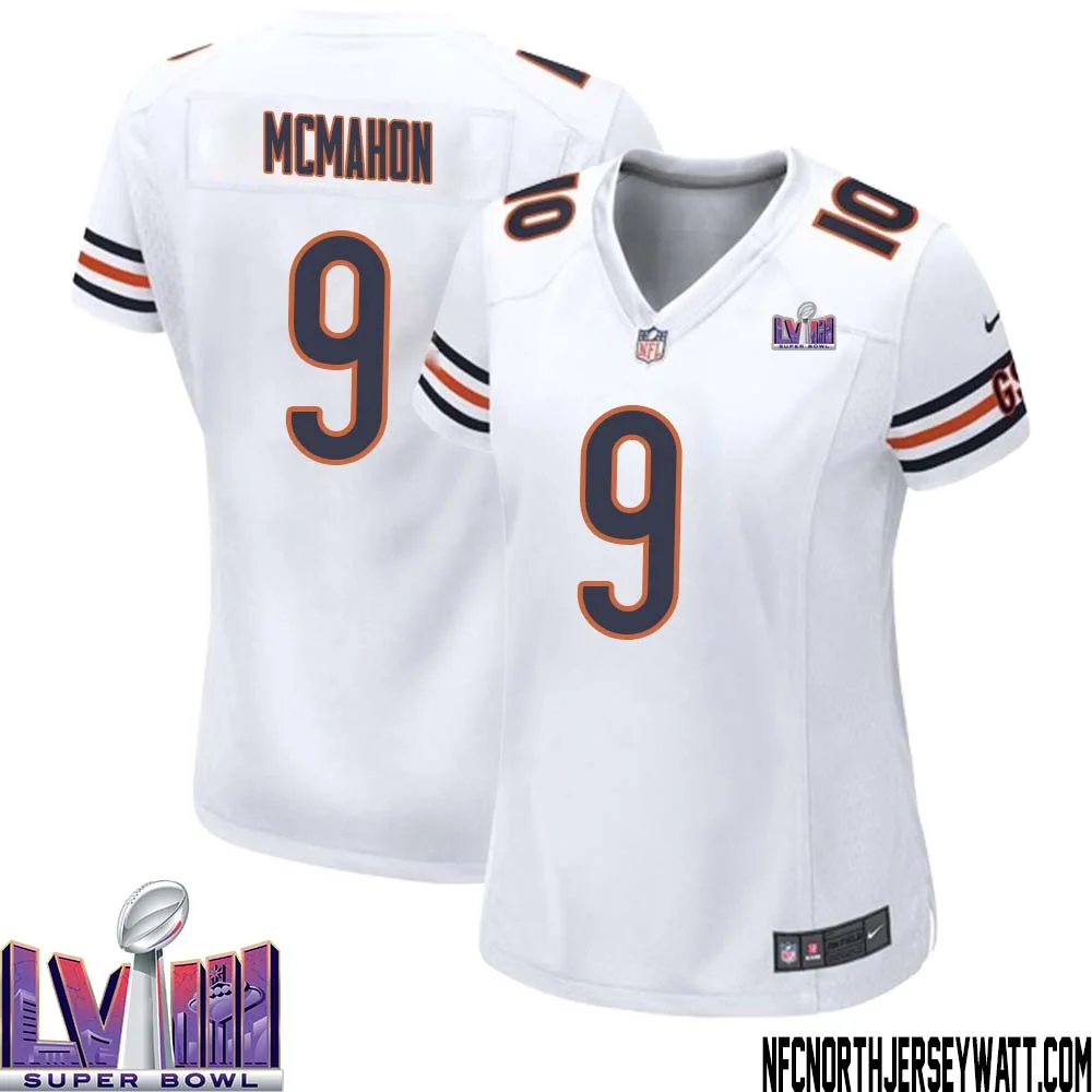 Jim McMahon No 9 Chicago Bears Super Bowl LVIII Away Game Jersey White for Women 1