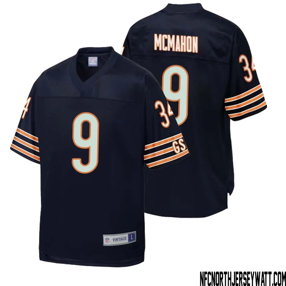 Jim McMahon No 9 Men NFL Pro Line Navy Chicago Bears Retired Player Replica Jersey 1