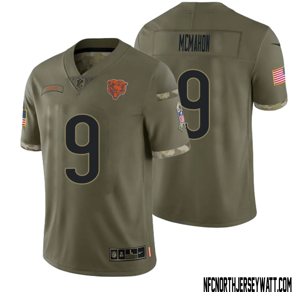 Jim McMahon No 9 Men Olive Chicago Bears 2022 Salute To Service Retired Player Limited Jersey 1