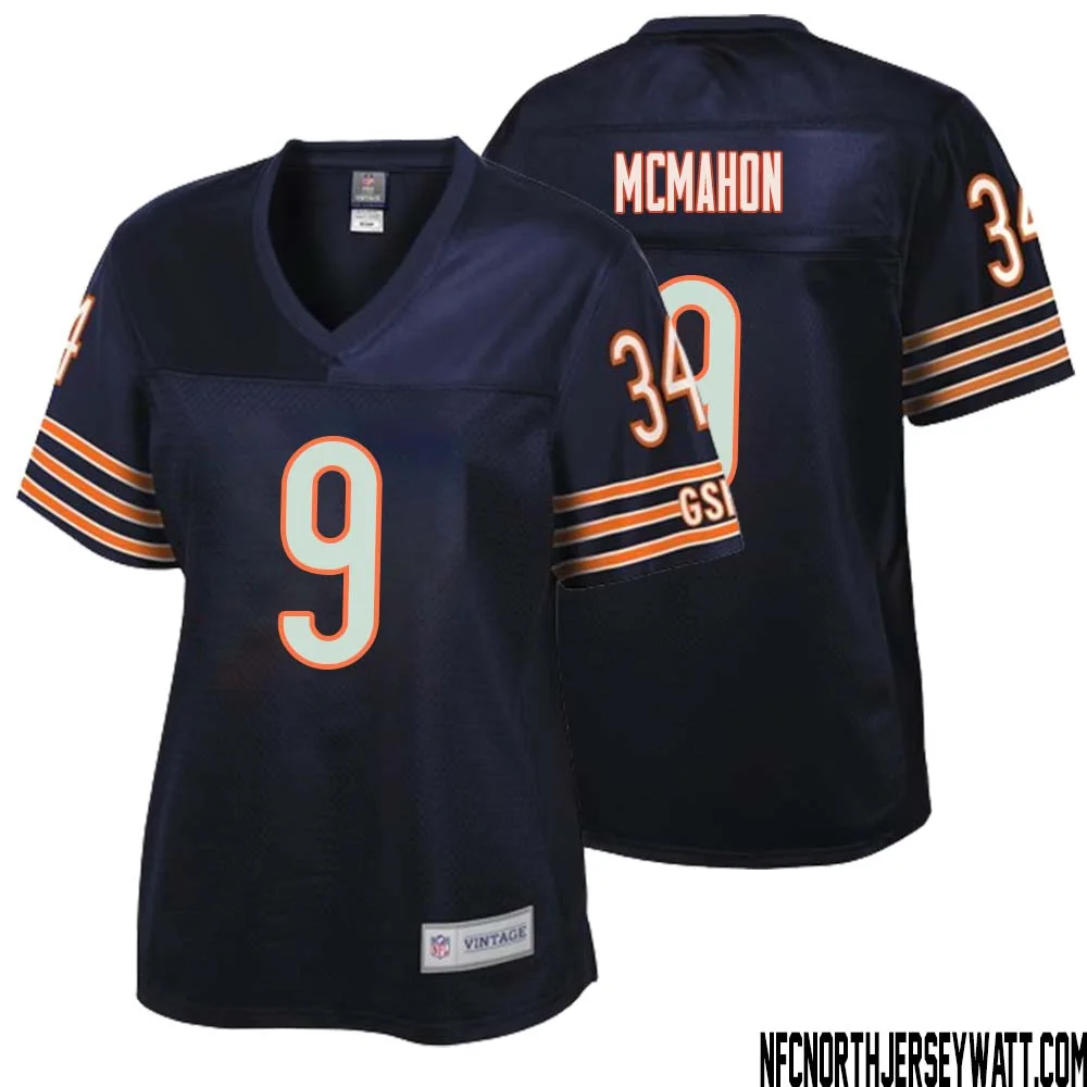 Jim McMahon No 9 Women NFL Pro Line Navy Chicago Bears Retired Player Replica Jersey