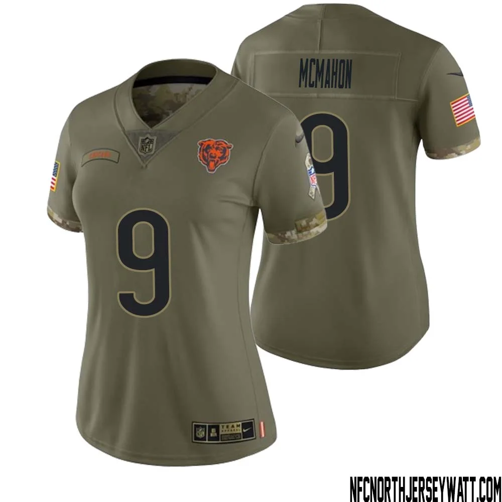 Jim McMahon No 9 Women Olive Chicago Bears 2022 Salute To Service Retired Player Limited Jersey