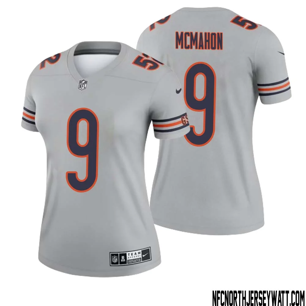 Jim McMahon No 9 Women Silver Chicago Bears Inverted Legend Jersey 1