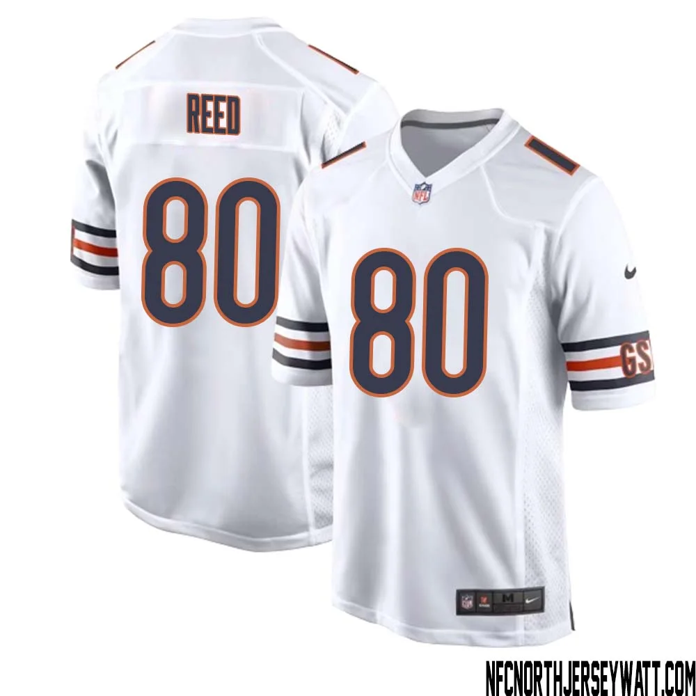 Joe Reed No 80 Men White Chicago Bears Away Game Jersey 1