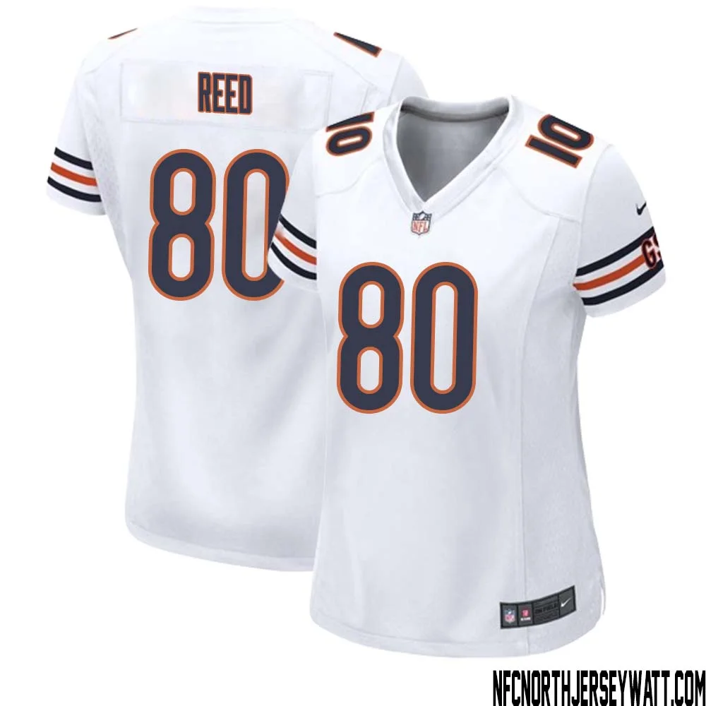 Joe Reed No 80 Women White Chicago Bears Away Game Jersey 1