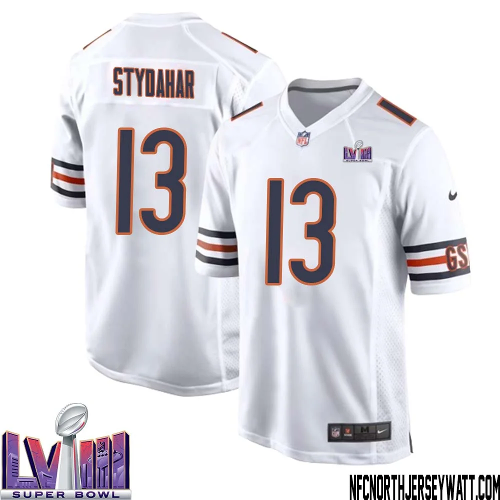 Joe Stydahar No 13 Chicago Bears Super Bowl LVIII Away Game Jersey White for Men 1