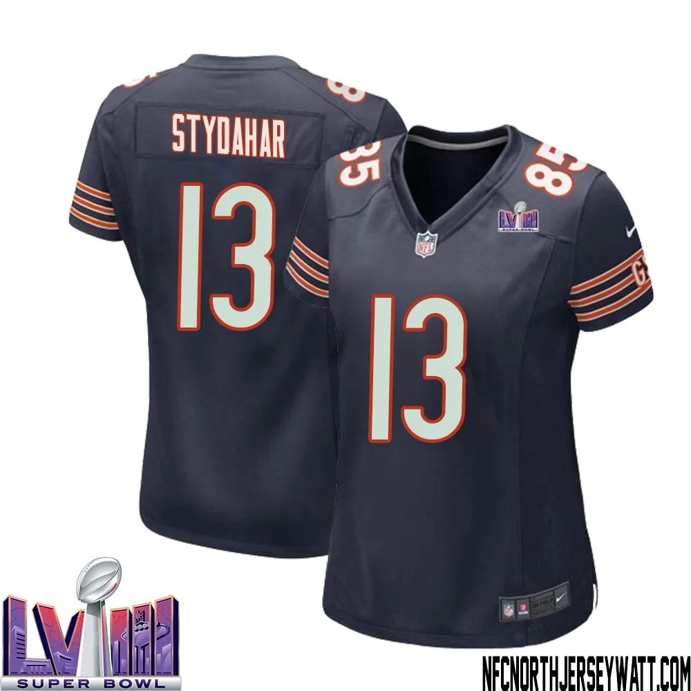 Joe Stydahar No 13 Chicago Bears Super Bowl LVIII Home Game Jersey Navy for Women