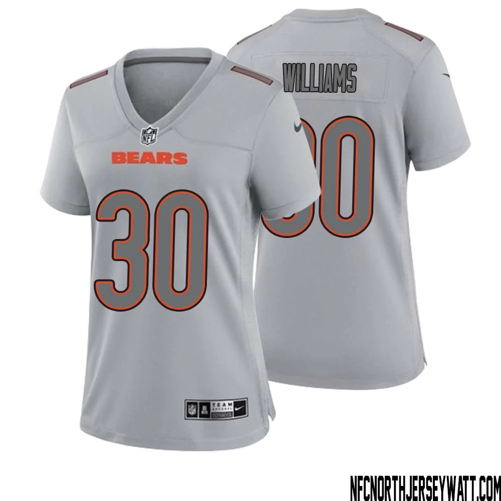 Joejuan Williams No 30 Women Gray Chicago Bears Atmosphere Fashion Game Jersey 1