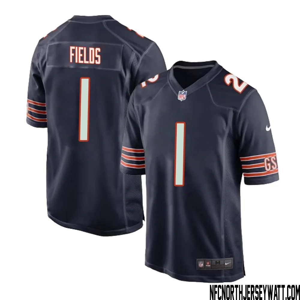 Justin Fields No 1 Chicago Bears Home Game Navy Jersey for Men 1