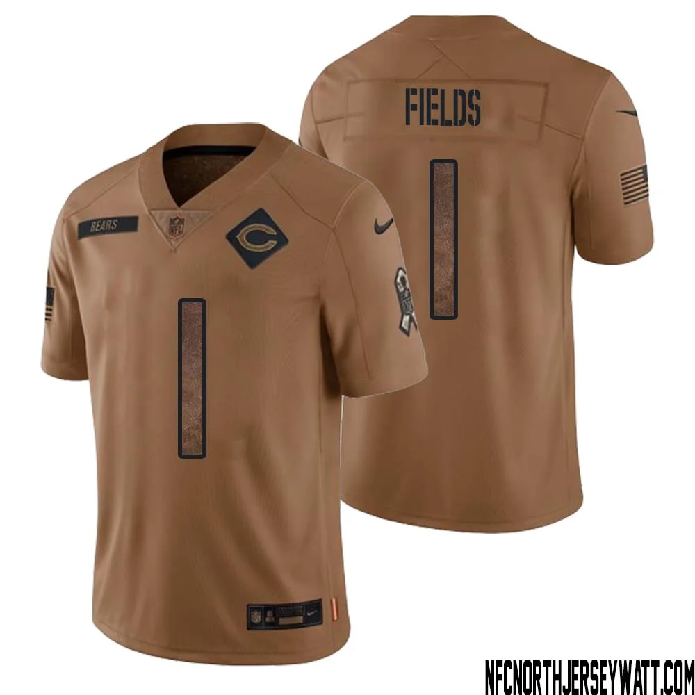 Justin Fields No 1 Men Brown Chicago Bears 2023 Salute To Service Retired Player Limited Jersey
