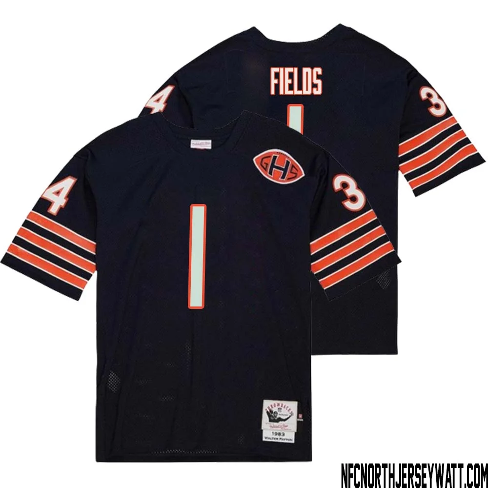 Justin Fields No 1 Men Mitchell Ness Navy Chicago Bears 2004 Authentic Throwback Retired Player Jersey