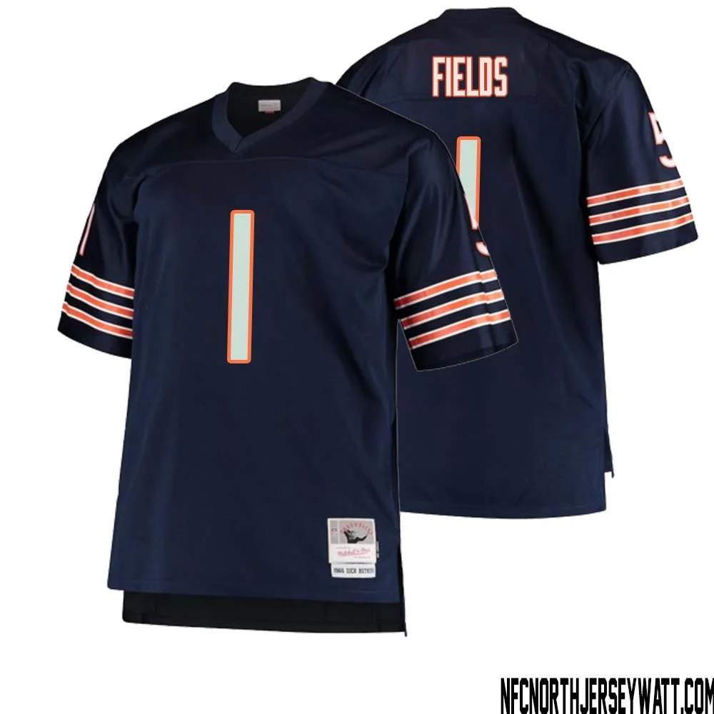 Justin Fields No 1 Men Mitchell Ness Navy Chicago Bears Big Tall 1966 Retired Player Replica Jersey 1