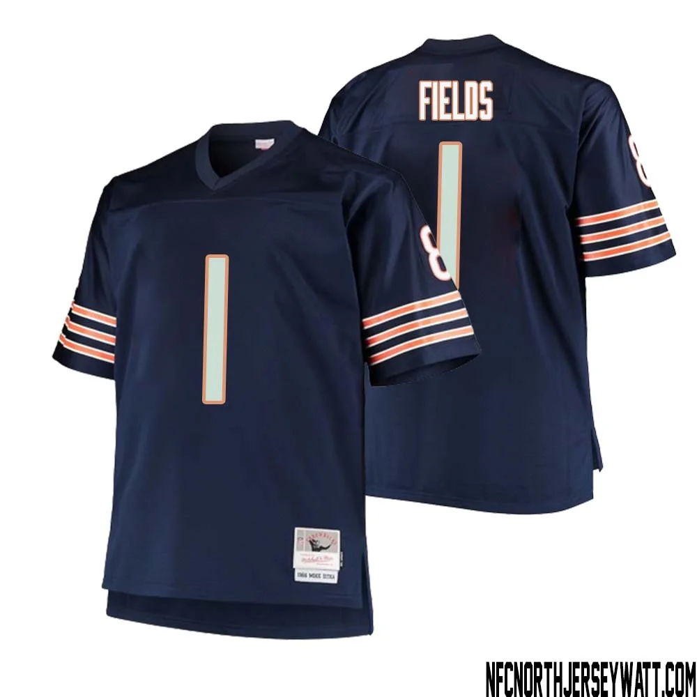 Justin Fields No 1 Men Mitchell Ness Navy Chicago Bears Big Tall 1985 Retired Player Replica Jersey 2