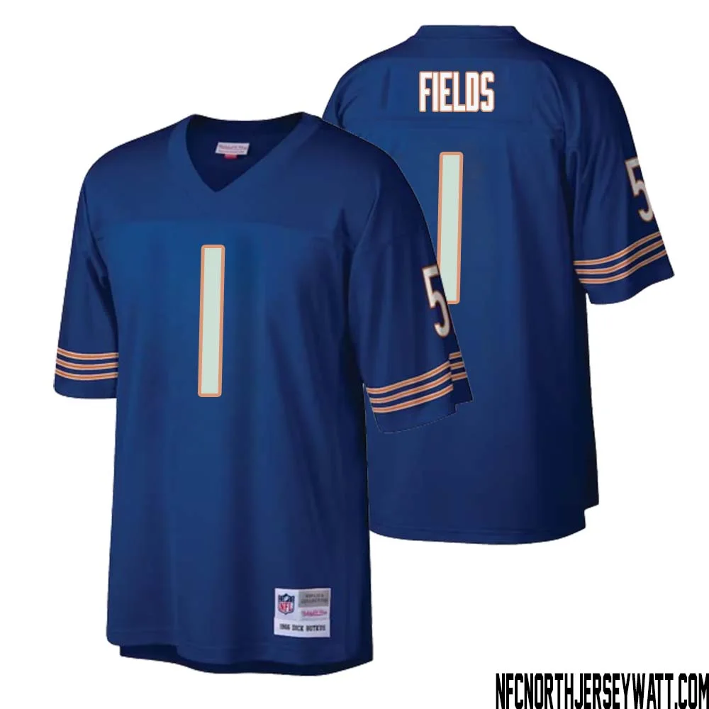 Justin Fields No 1 Men Mitchell Ness Navy Chicago Bears Retired Player Legacy Replica Jersey 1