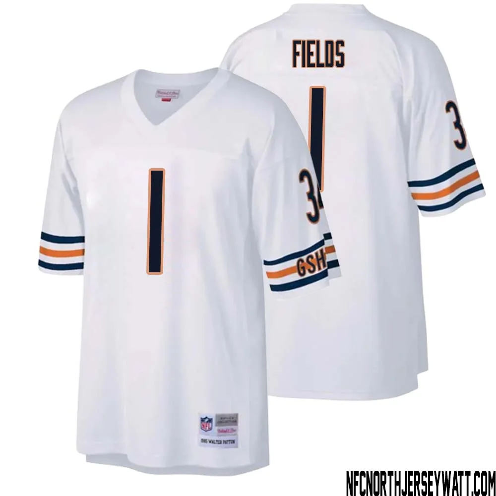 Justin Fields No 1 Men Mitchell Ness White Chicago Bears Legacy Replica Jersey