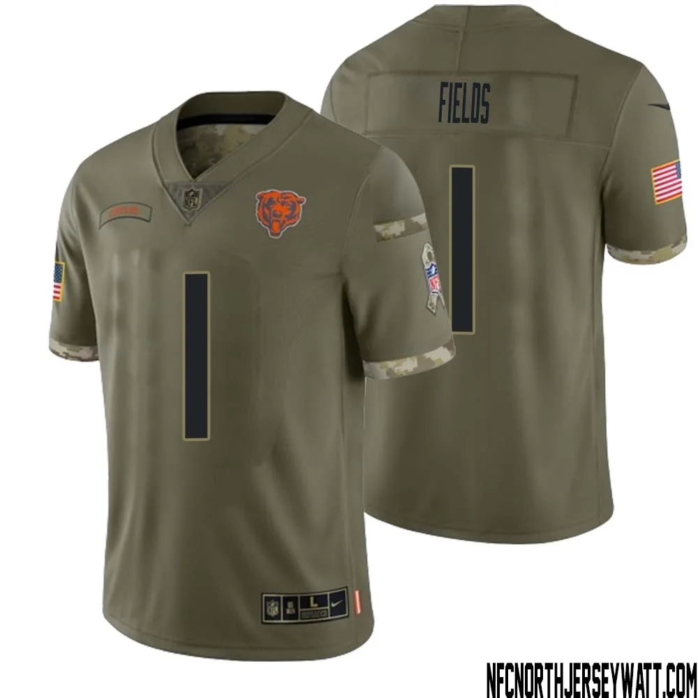 Justin Fields No 1 Men Olive Chicago Bears 2022 Salute To Service Retired Player Limited Jersey 1