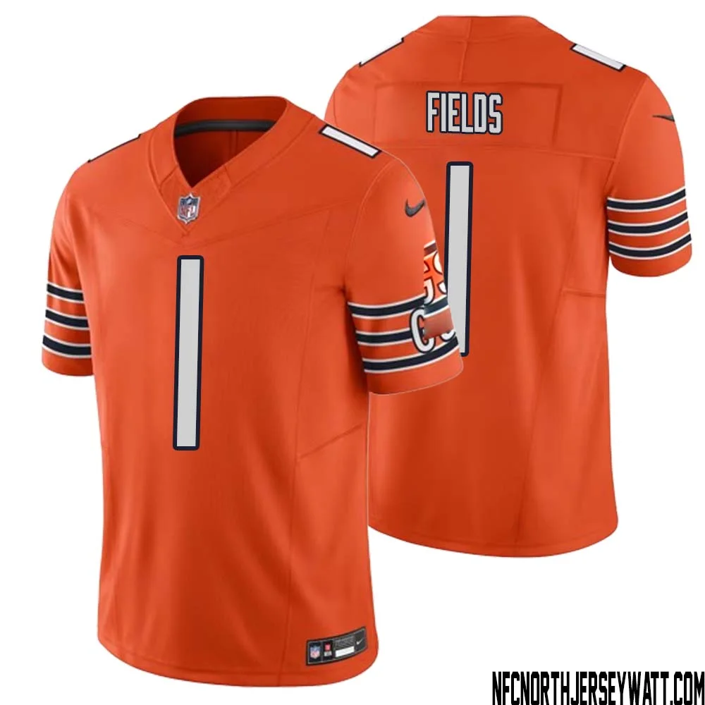 Justin Fields No 1 Men Orange Chicago Bears Vapor F.U.S.E. Limited Jersey 1