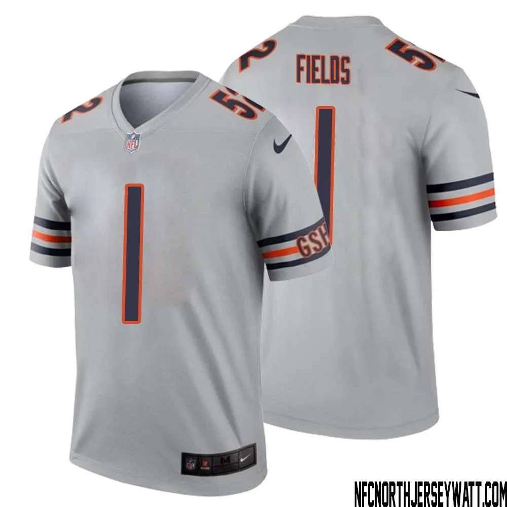 Justin Fields No 1 Men Silver Chicago Bears Inverted Legend Jersey