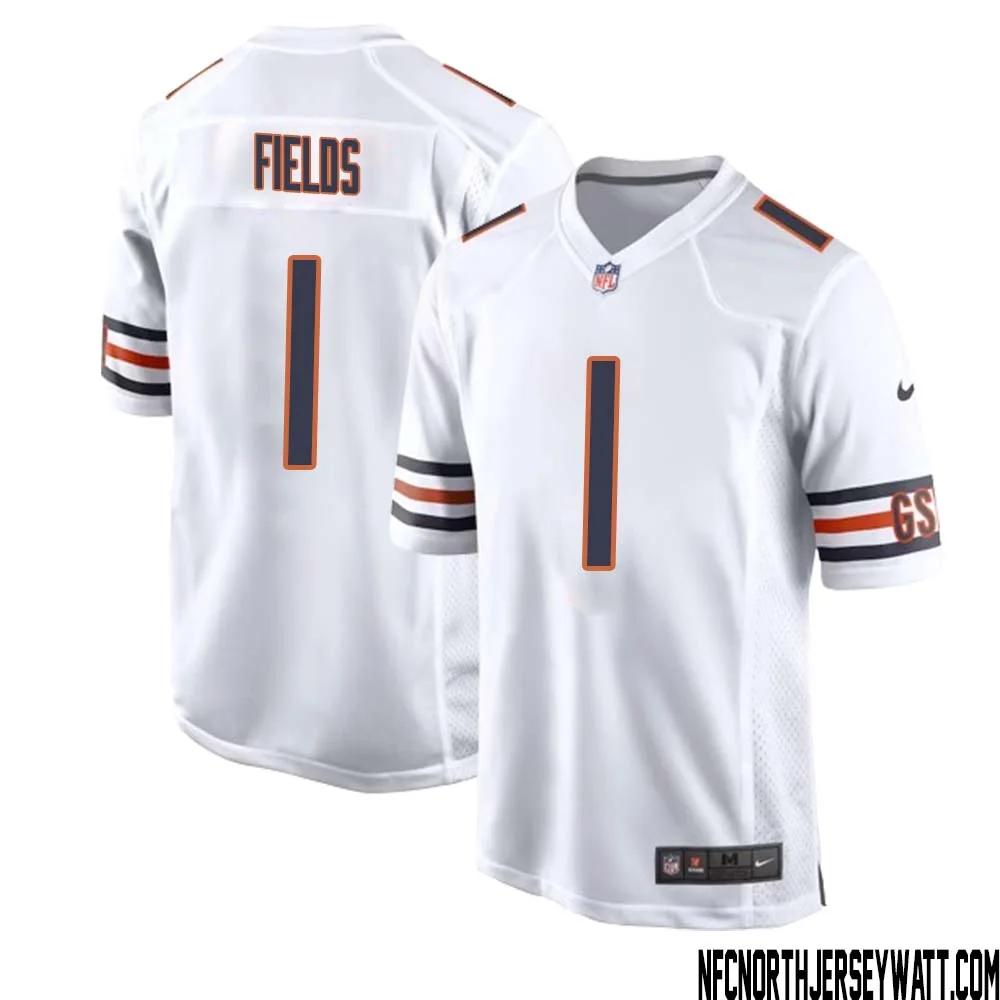 Justin Fields No 1 Men White Chicago Bears Away Game Jersey
