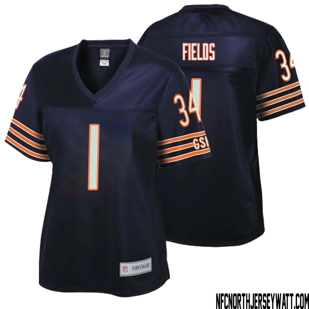 Justin Fields No 1 Women NFL Pro Line Navy Chicago Bears Retired Player Replica Jersey