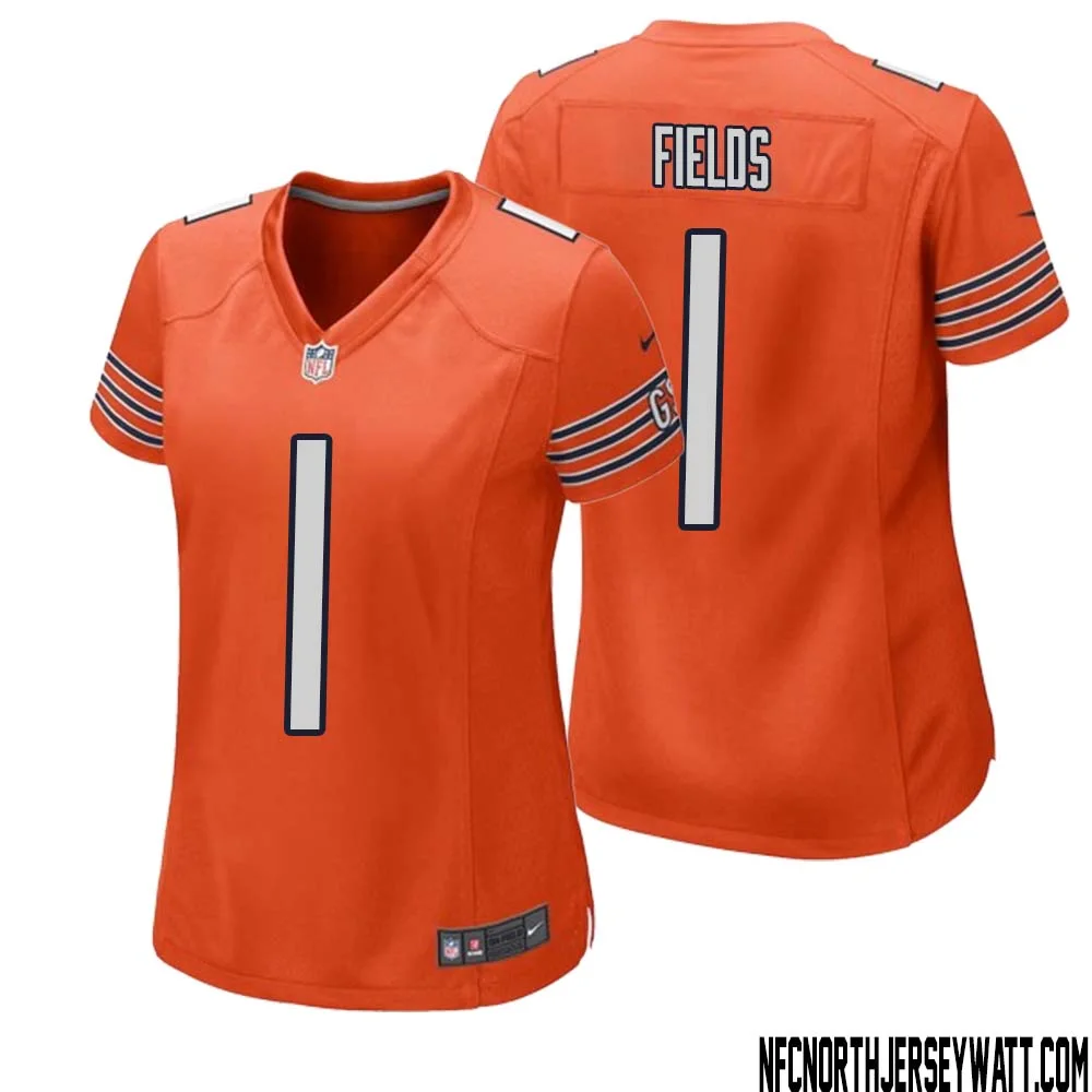 Justin Fields No 1 Women Orange Chicago Bears Alternate Game Player Jersey 1