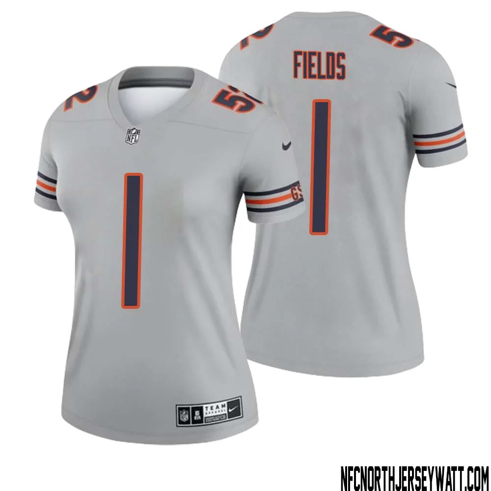 Justin Fields No 1 Women Silver Chicago Bears Inverted Legend Jersey 1
