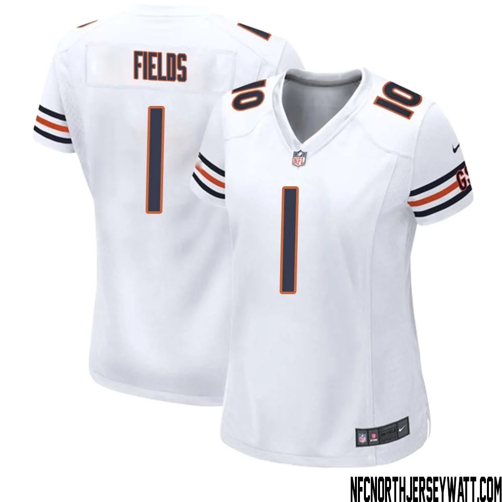 Justin Fields No 1 Women White Chicago Bears Away Game Jersey 1