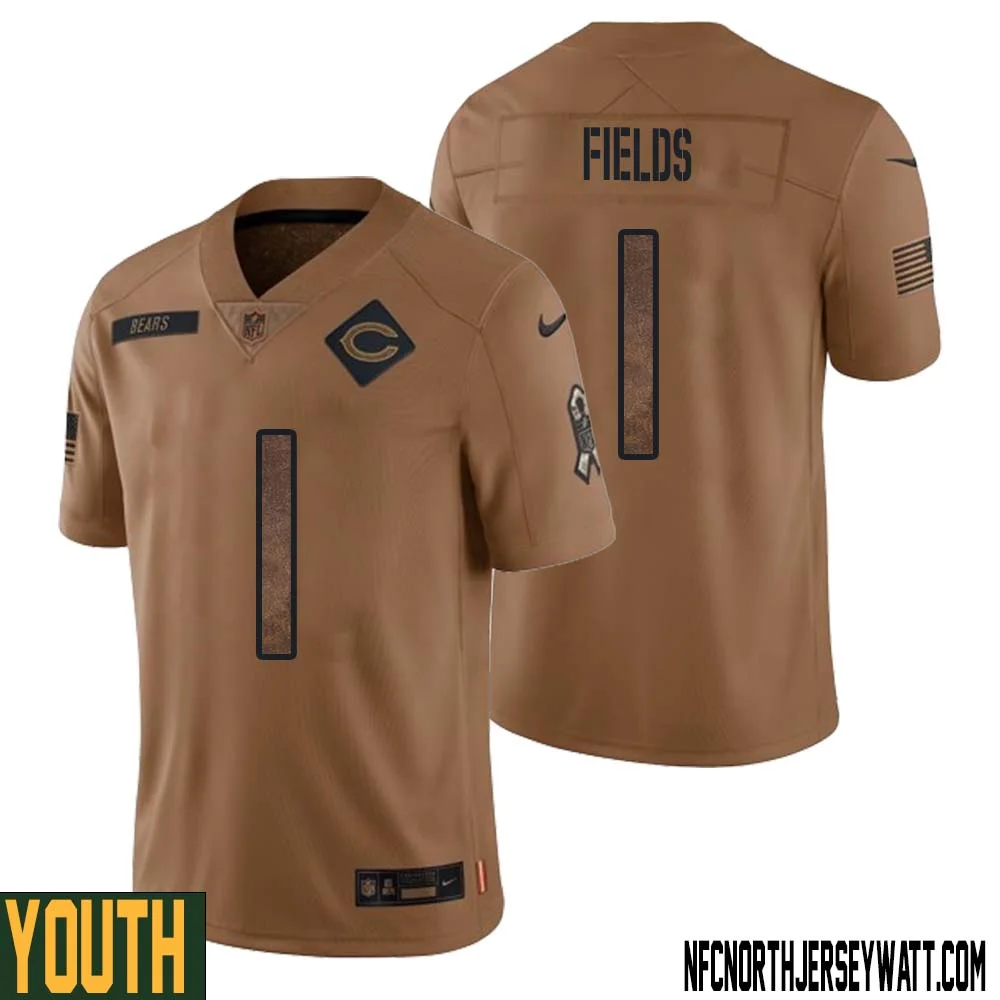 Justin Fields No 1 Youth Brown Chicago Bears 2023 Salute To Service Retired Player Limited Jersey